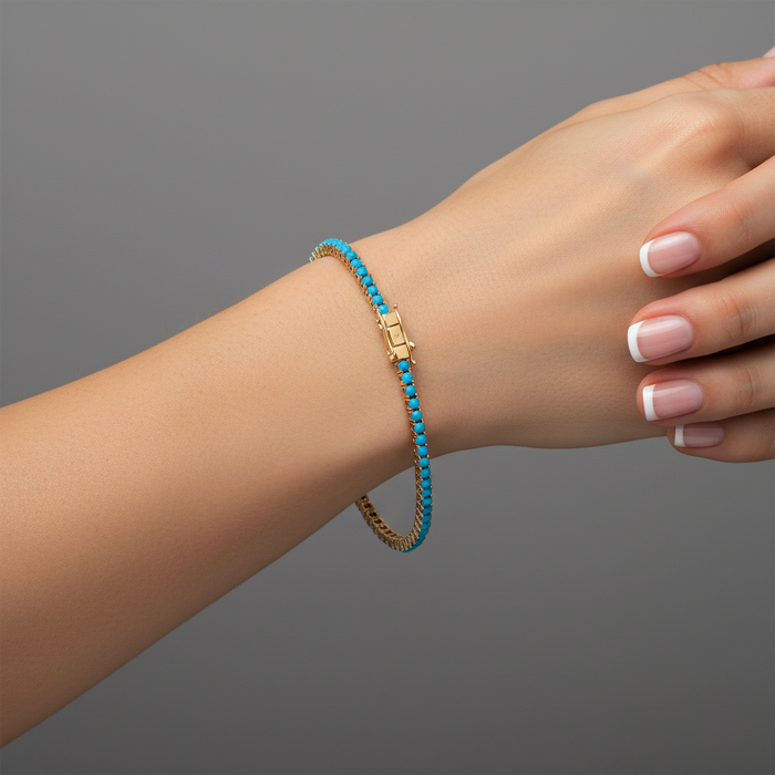 Azure Line Turquoise Tennis Bracelet in 18K Yellow Gold