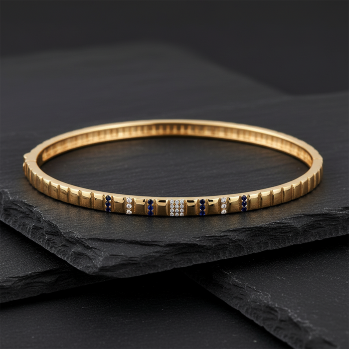 Blue Sapphire Stackable Bangle Bracelet in 14K Gold