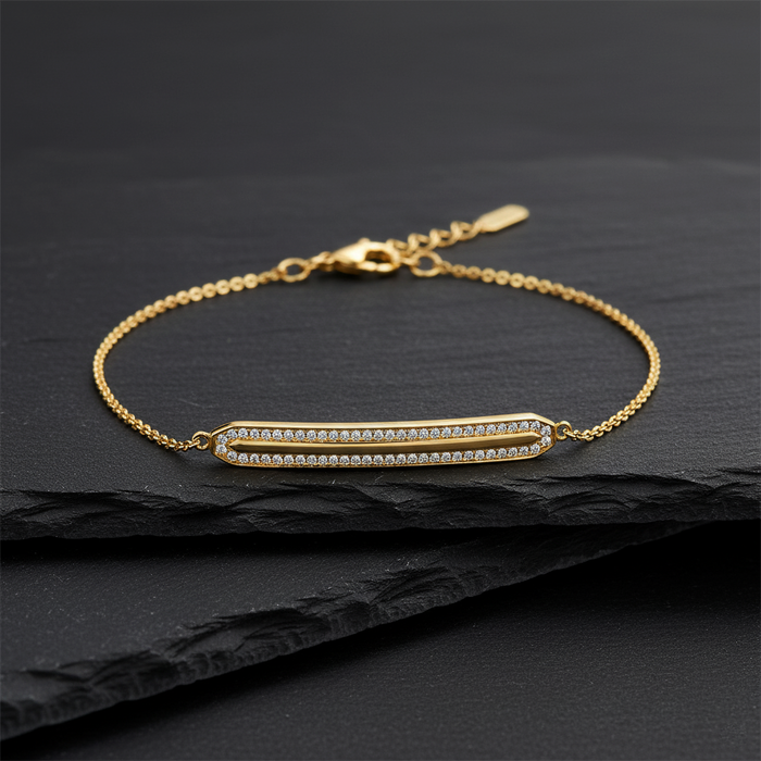 Double Line Bar Diamond Bracelet in 14K Yellow Gold