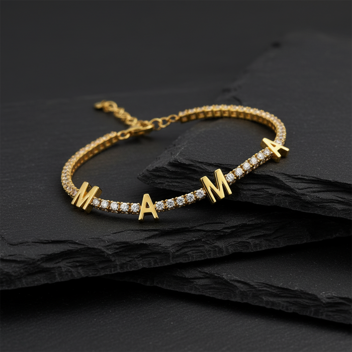 Mama Initial Diamond Bracelet in 14K Yellow Gold