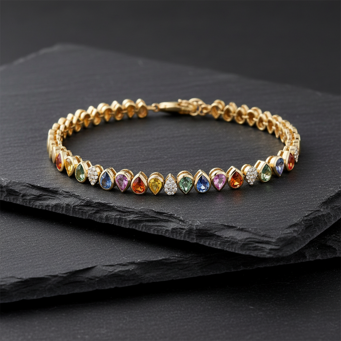 Diamond Multi-Sapphire Bracelet in 14K Yellow Gold