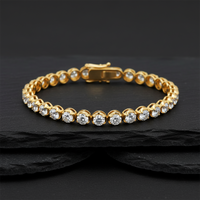 Round Basket Set Natural Diamond Straight 14K Gold Tennis Bracelet
