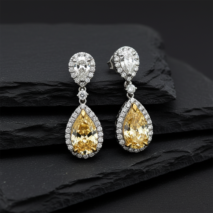 Pear Shaped 14K Drop Diamond Waterfall Earrings