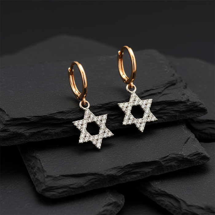Star of David Diamond Hoop Earrings in 14K Gold