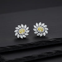 Floral Diamond 14K Yellow Centre White Marquise Earrings