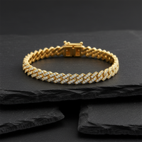 Diamond Studded Cuban Chain Bracelet in 14K Yellow Gold