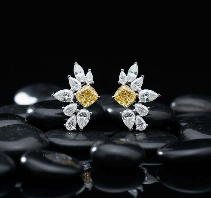 Cushion Cut Diamond Marquise Earrings in 14K Gold