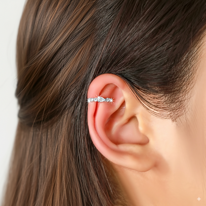 Ear Pear Shape Cuff Earrings in 14K White Gold