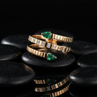 Wrap Pear Emerald Diamond Open Ring in 14K Yellow Gold