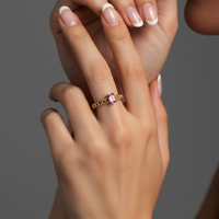 Chain Pink Sapphire Ring in 14K Yellow Gold