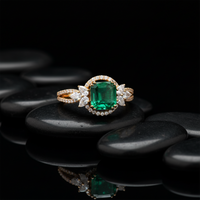 Emerald Halo Diamond Statement Ring in 14K Yellow Gold