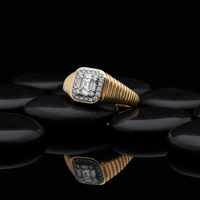Halo Baguette Diamond Textured Ring in 14K Yellow Gold