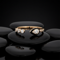 Teardrop Black Enamel White Diamond 14K Open Ring