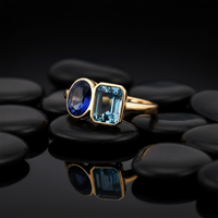 Duo Blue Sapphire Blue Topaz Ring in 14K Yellow Gold