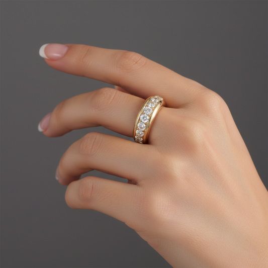 Channel Set Round Diamond Dome Ring in 14K Yellow Gold