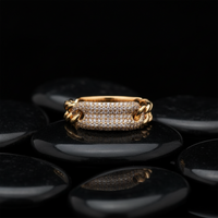 Pave Diamond Chain Link Statement Ring in 14K Yellow Gold
