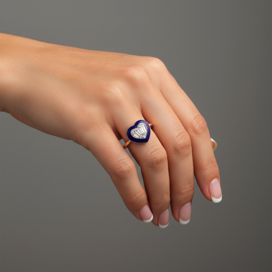Diamond Eclipse Enamel Solitaire Ring in 14K Gold