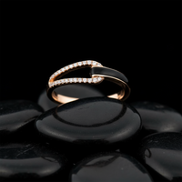 Diamond Ivory Enamel Open Wrap Ring in 14K Yellow Gold