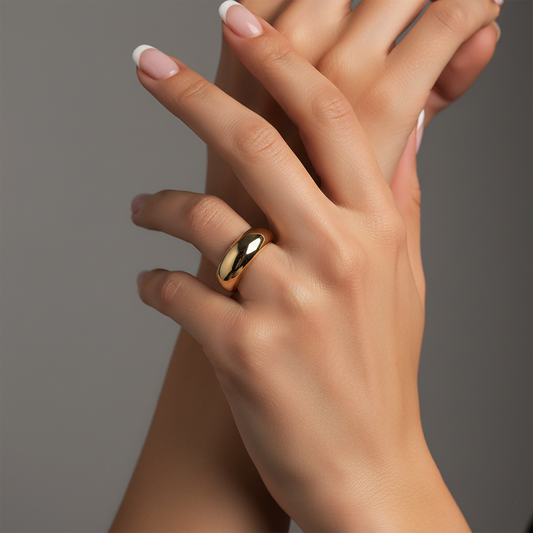 Classic Polished Finish 14K Solid Gold Domed Band Ring