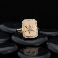 Diamond Starburst Signet Ring in 14K Yellow Gold