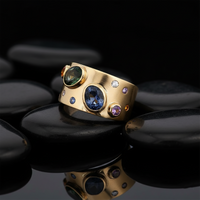 Diamond Multi-Sapphire Cigar Band Ring in 14K Yellow Gold