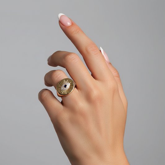Pinnacle Blue Diamond Sapphire Signet Ring in 14K Yellow Gold