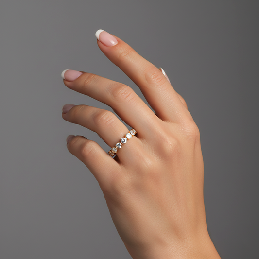 Bezel Set Diamond Eternity Band Ring in 18K Yellow Gold