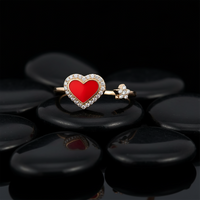 Diamond Studded Heart Open Wrap Ring in 14K Yellow Gold