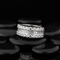 Double Row Round Baguette Diamond Statement Ring in 14K Gold