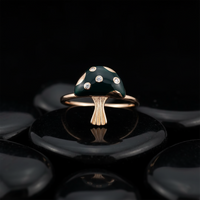 Diamonds Green Enamel Solitaire Ring in 14K Yellow Gold
