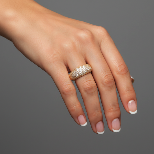 Pave Diamond Domed Band Ring in 14K Gold