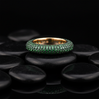 Pave Emerald Band Dome Ring in 14K Yellow Gold