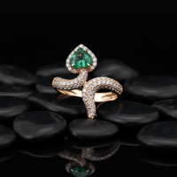 Heart Shaped Emerald Diamond Bypass Ring in 14K Yellow Gold