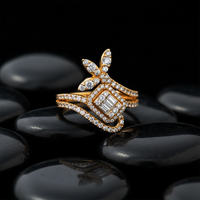 Diamond Petal Vine Baguette Center Ring in 14K Gold