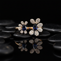 Dual Floral Teardrop Sapphire Statement Ring in 14K Yellow Gold