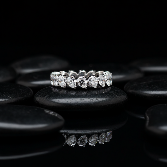 Pear Shaped Diamond Eternity Band Ring in 18K White Gold
