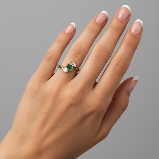Ethereal Diamond Emerald Eternity Ring in 14K Yellow Gold
