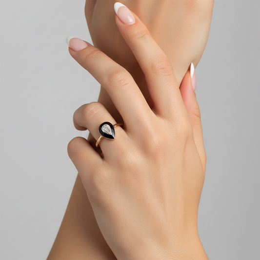 Eternal Black Enamel Shine Ring in 14K Yellow Gold