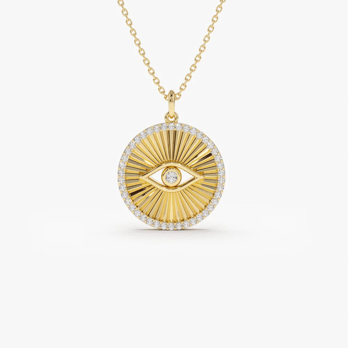 Lucky Eye Star Burst Diamond Necklace in 14K Yellow Gold