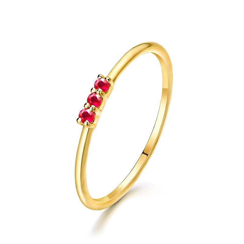 Three Ruby Round Diamond Band Ring in 14K Yellow Gold
