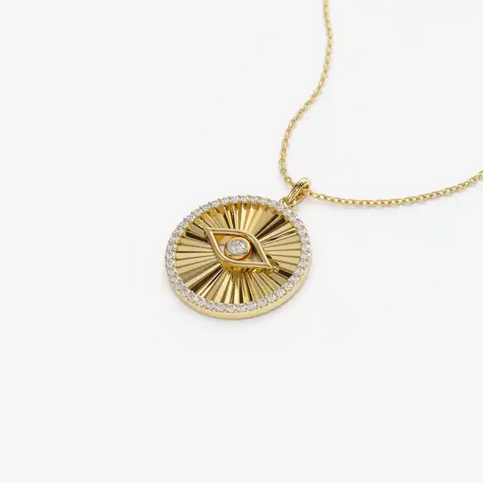 Lucky Eye Star Burst Diamond Necklace in 14K Yellow Gold