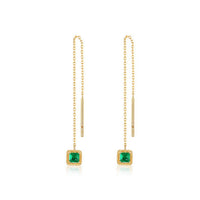 Square Emerald Threader Earrings in 14K Yellow Gold