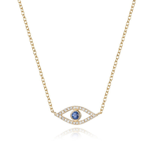 Golden Sapphire Evil Eye Charm Necklace in 14K Gold
