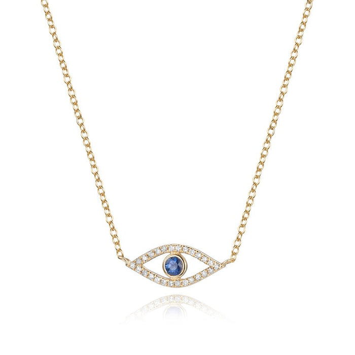 Golden Sapphire Evil Eye Charm Necklace in 14K Gold
