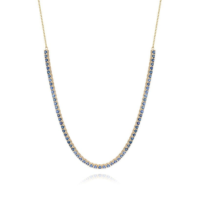 Minimalist Round Blue Sapphire Tennis Necklace in 14K Yellow Gold