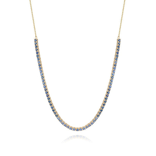 Minimalist Round Blue Sapphire Tennis Necklace in 14K Yellow Gold