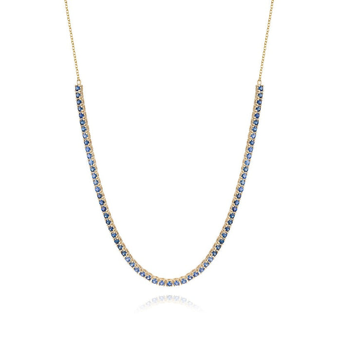 Minimalist Round Blue Sapphire Tennis Necklace in 14K Yellow Gold