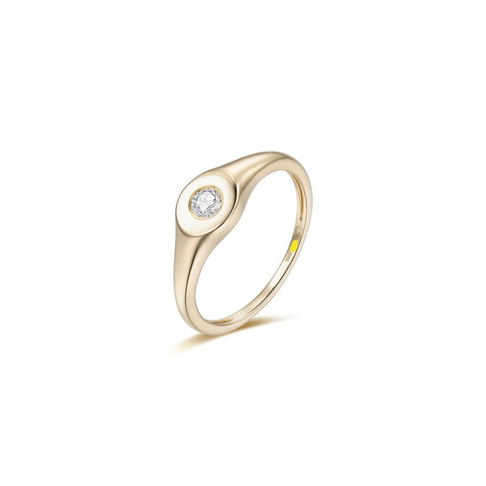 Minimalist Bezel Set Round Diamond Signet Ring in 14K Yellow Gold