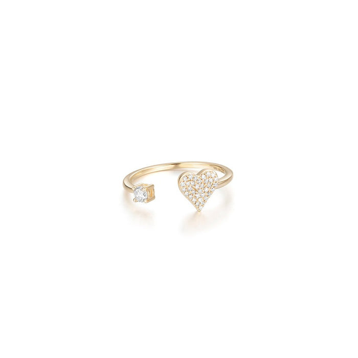 Open Heart Pave Round Diamond Ring in 14K Yellow Gold