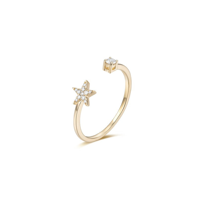 Open Star Solitaire Round Diamond Ring in 14K Yellow Gold